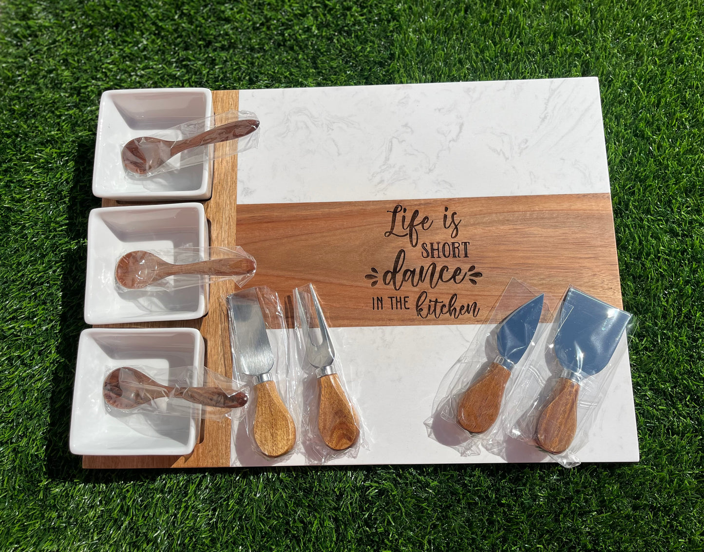 Marble and Wood Charcuterie Board Set