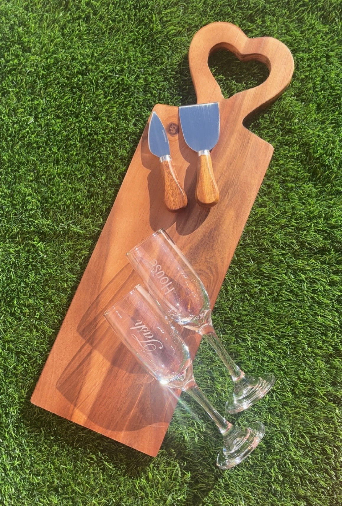 Personalized Valentine’s Charcuterie Board with Custom Champagne Flutes