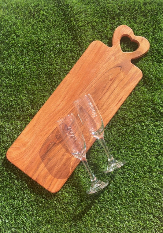 Personalized Valentine’s Charcuterie Board with Custom Champagne Flutes