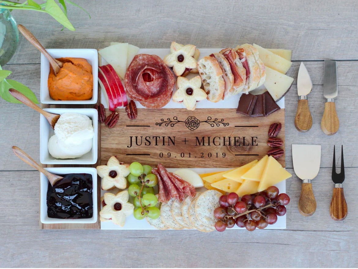 Marble and Wood Charcuterie Board Set