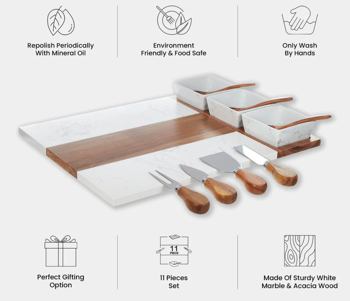 Marble and Wood Charcuterie Board Set